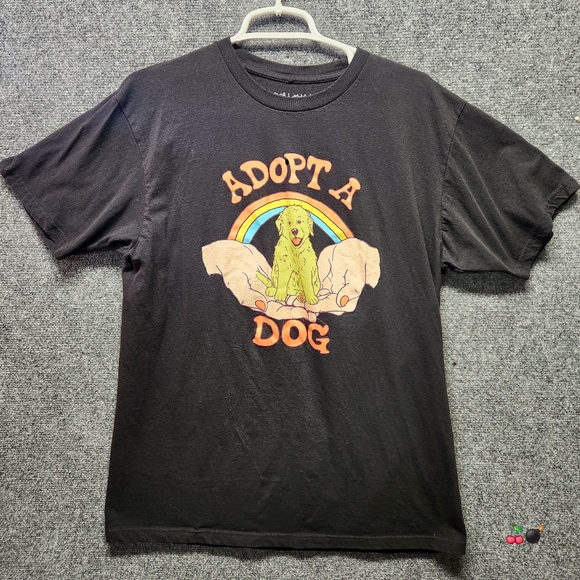 Dog Limited T-Shirt Womens Large Black Adopt A Dog Rainbow Graphic Tee - Picture 1 of 11